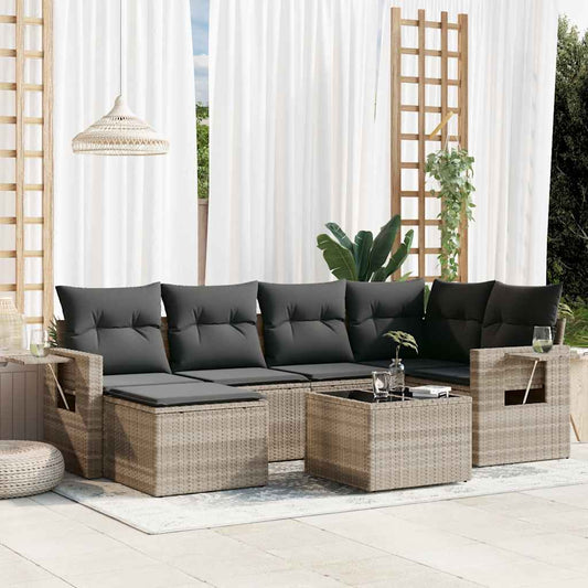 Salon de jardin avec coussins 7 pcs gris clair résine tressée