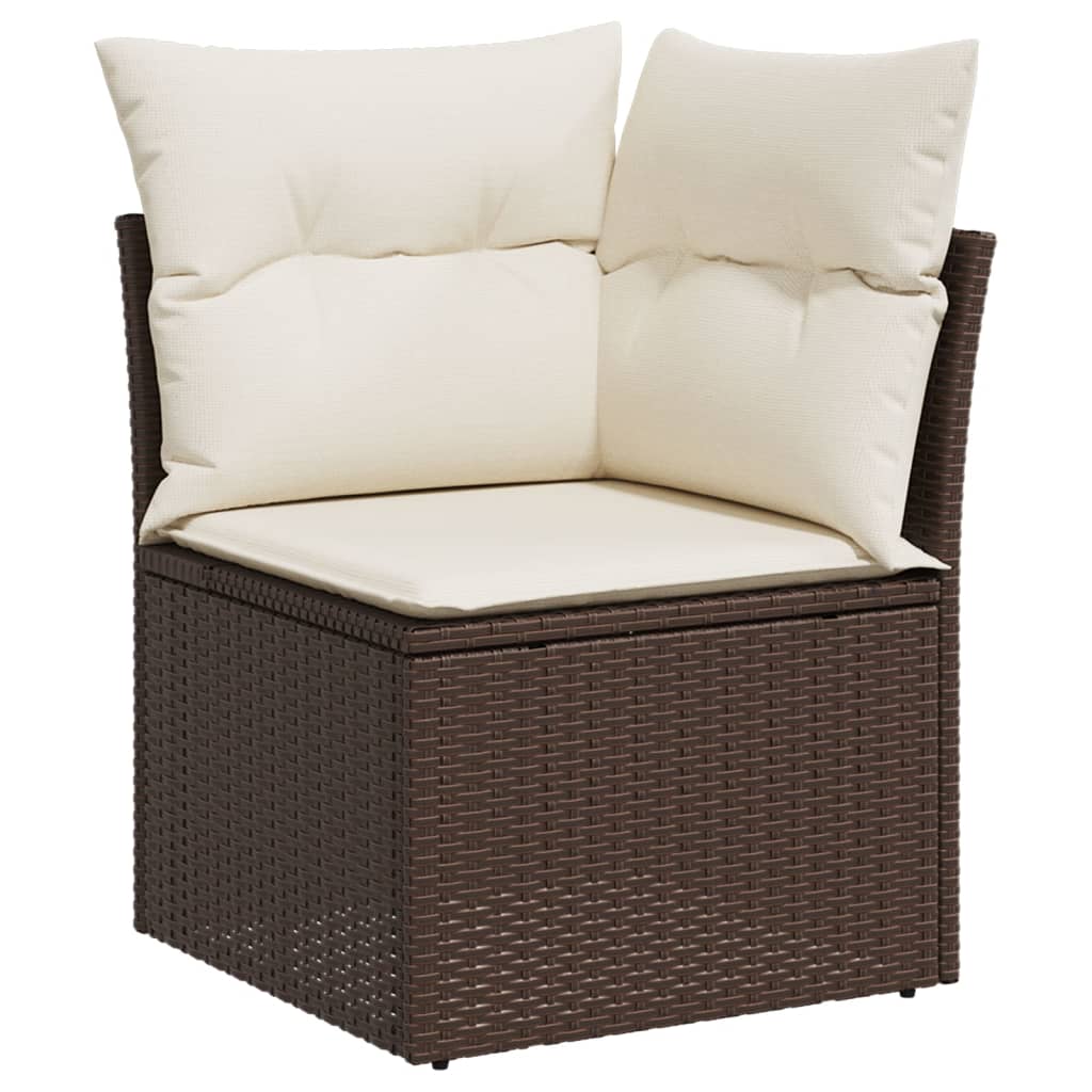 Salon de jardin avec coussins 7 pcs marron résine tressée