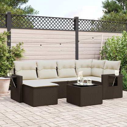 Salon de jardin avec coussins 7 pcs marron résine tressée