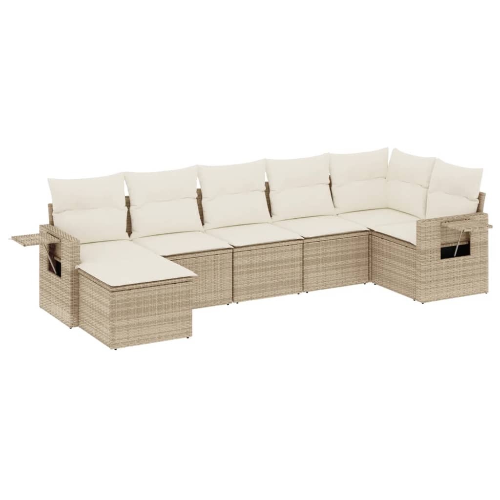 Salon de jardin avec coussins 7 pcs beige résine tressée