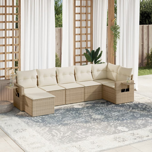 Salon de jardin avec coussins 7 pcs beige résine tressée