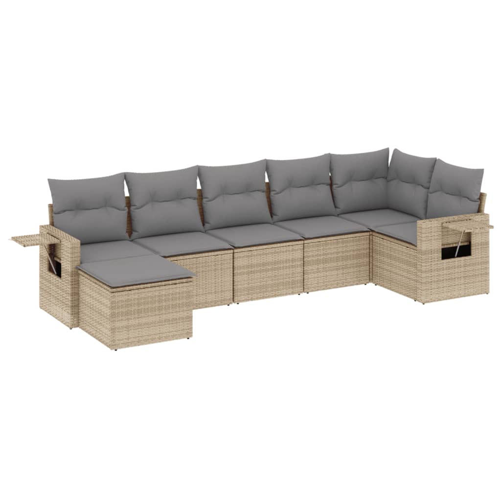 Salon de jardin avec coussins 7 pcs beige résine tressée