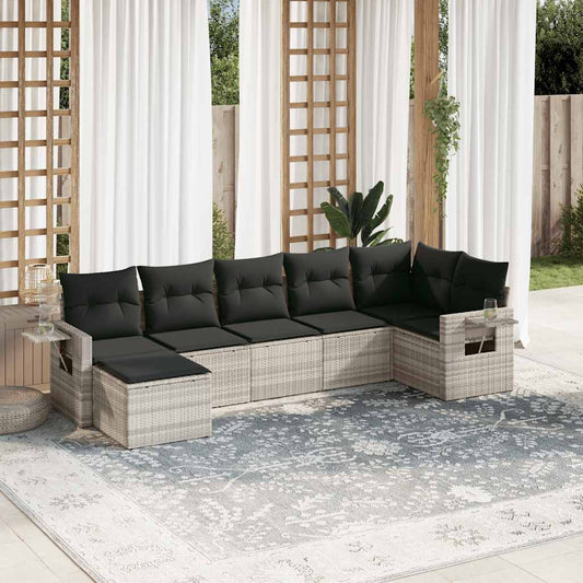 Salon de jardin avec coussins 7 pcs gris clair résine tressée