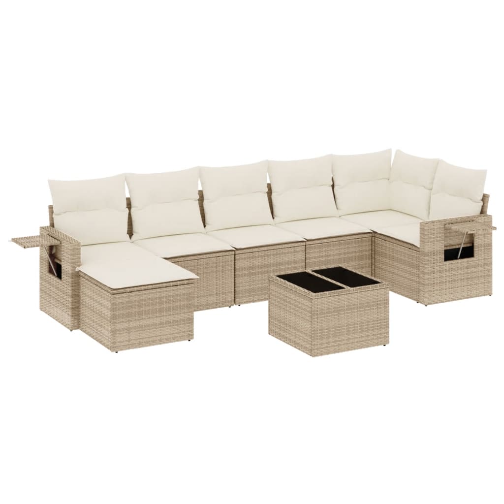 Salon de jardin avec coussins 8 pcs beige résine tressée