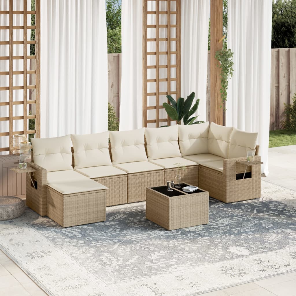 Salon de jardin avec coussins 8 pcs beige résine tressée