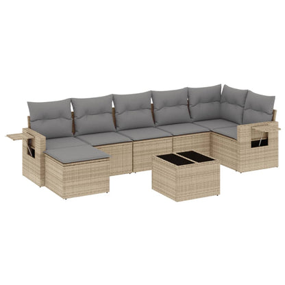 Salon de jardin avec coussins 8 pcs beige résine tressée