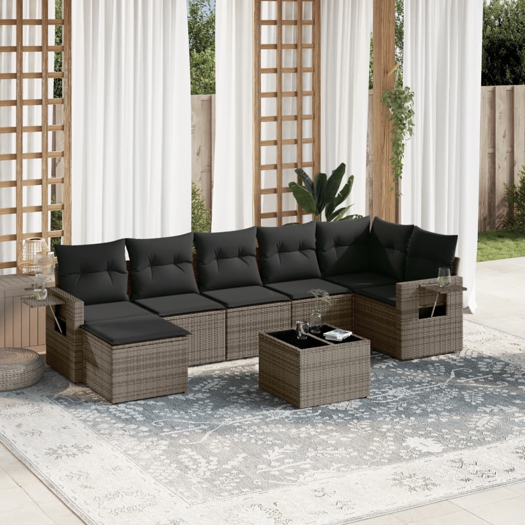 Salon de jardin 8 pcs avec coussins gris résine tressée