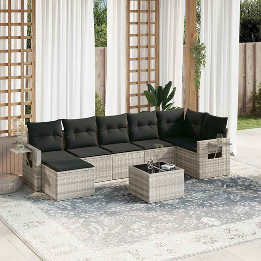 Salon de jardin 8 pcs avec coussins gris clair résine tressée