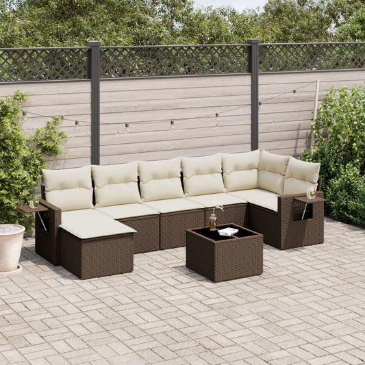 Salon de jardin 8 pcs avec coussins marron résine tressée