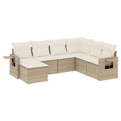 Salon de jardin avec coussins 7 pcs beige résine tressée