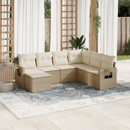 Salon de jardin avec coussins 7 pcs beige résine tressée