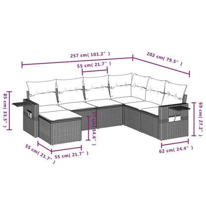 Salon de jardin avec coussins 7 pcs gris résine tressée