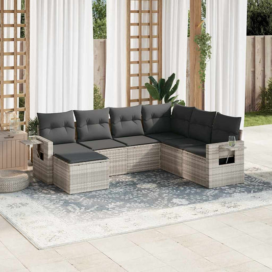 Salon de jardin avec coussins 7 pcs gris clair résine tressée