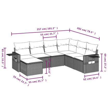 Salon de jardin avec coussins 7 pcs marron résine tressée