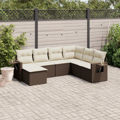 Salon de jardin avec coussins 7 pcs marron résine tressée