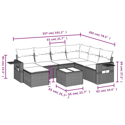 Salon de jardin 8 pcs avec coussins noir résine tressée