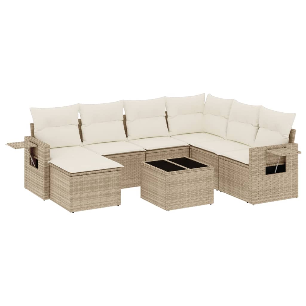 Salon de jardin avec coussins 8 pcs beige résine tressée