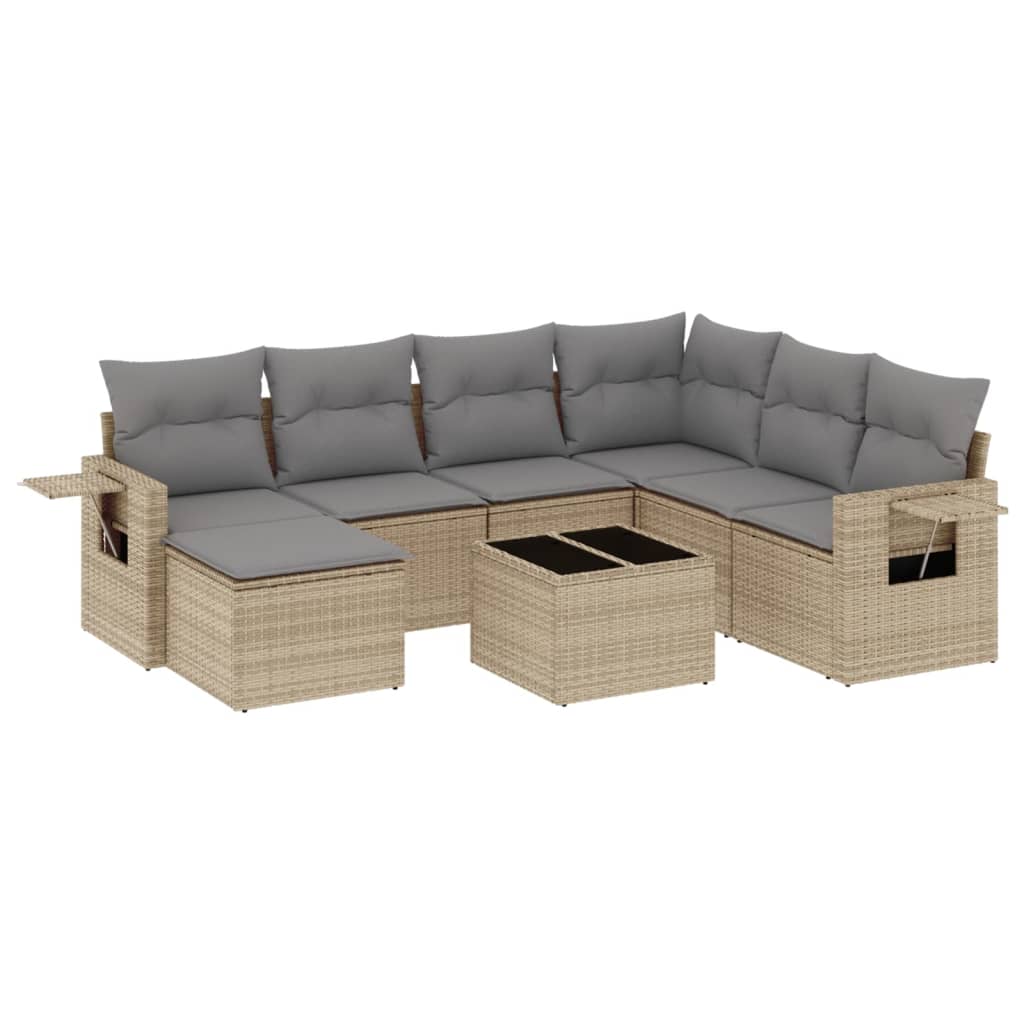 Salon de jardin avec coussins 8 pcs beige résine tressée