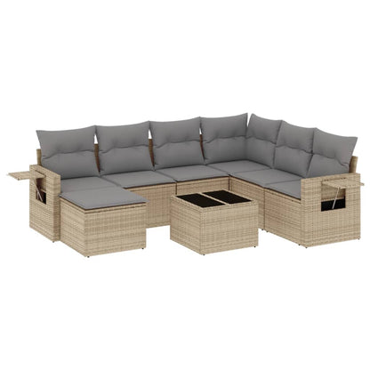 Salon de jardin avec coussins 8 pcs beige résine tressée