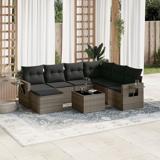 Salon de jardin 8 pcs avec coussins gris résine tressée