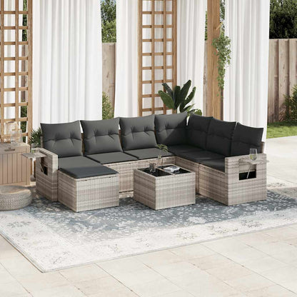 Salon de jardin 8 pcs avec coussins gris clair résine tressée