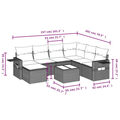 Salon de jardin 8 pcs avec coussins marron résine tressée