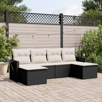 Salon de jardin 6 pcs avec coussins noir résine tressée