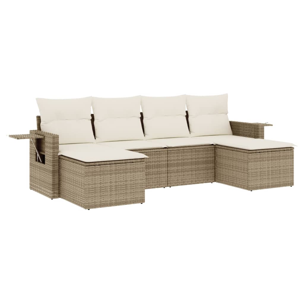 Salon de jardin avec coussins 6 pcs beige résine tressée