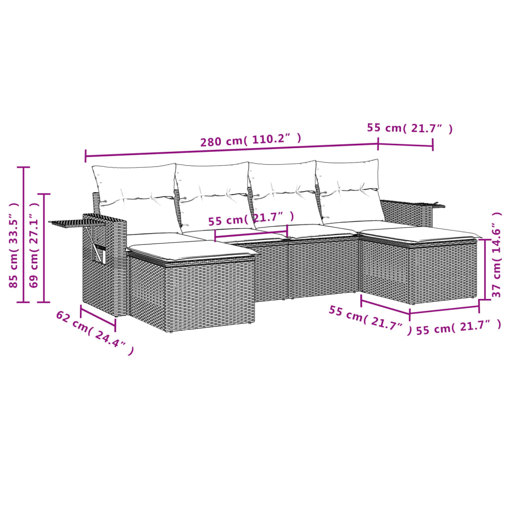 Salon de jardin avec coussins 6 pcs beige résine tressée