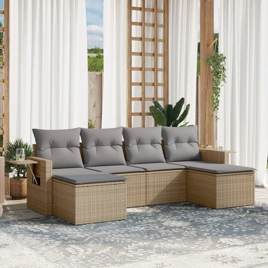 Salon de jardin avec coussins 6 pcs beige résine tressée