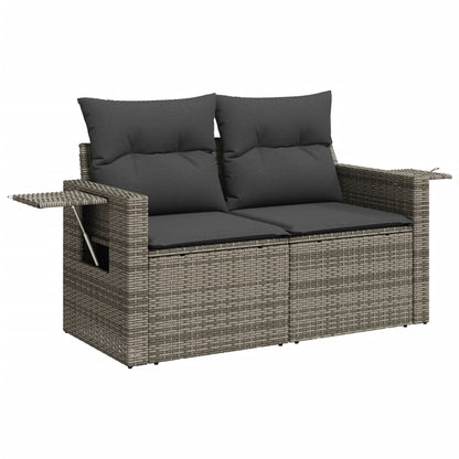 Salon de jardin 6 pcs avec coussins gris résine tressée