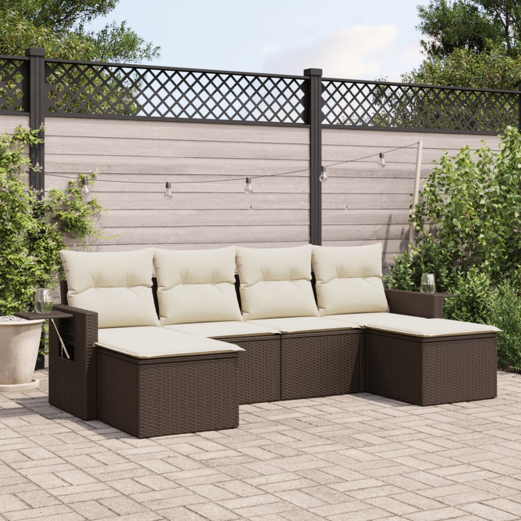 Salon de jardin avec coussins 6 pcs marron résine tressée