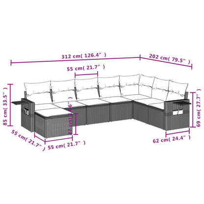 Salon de jardin 8 pcs avec coussins noir résine tressée