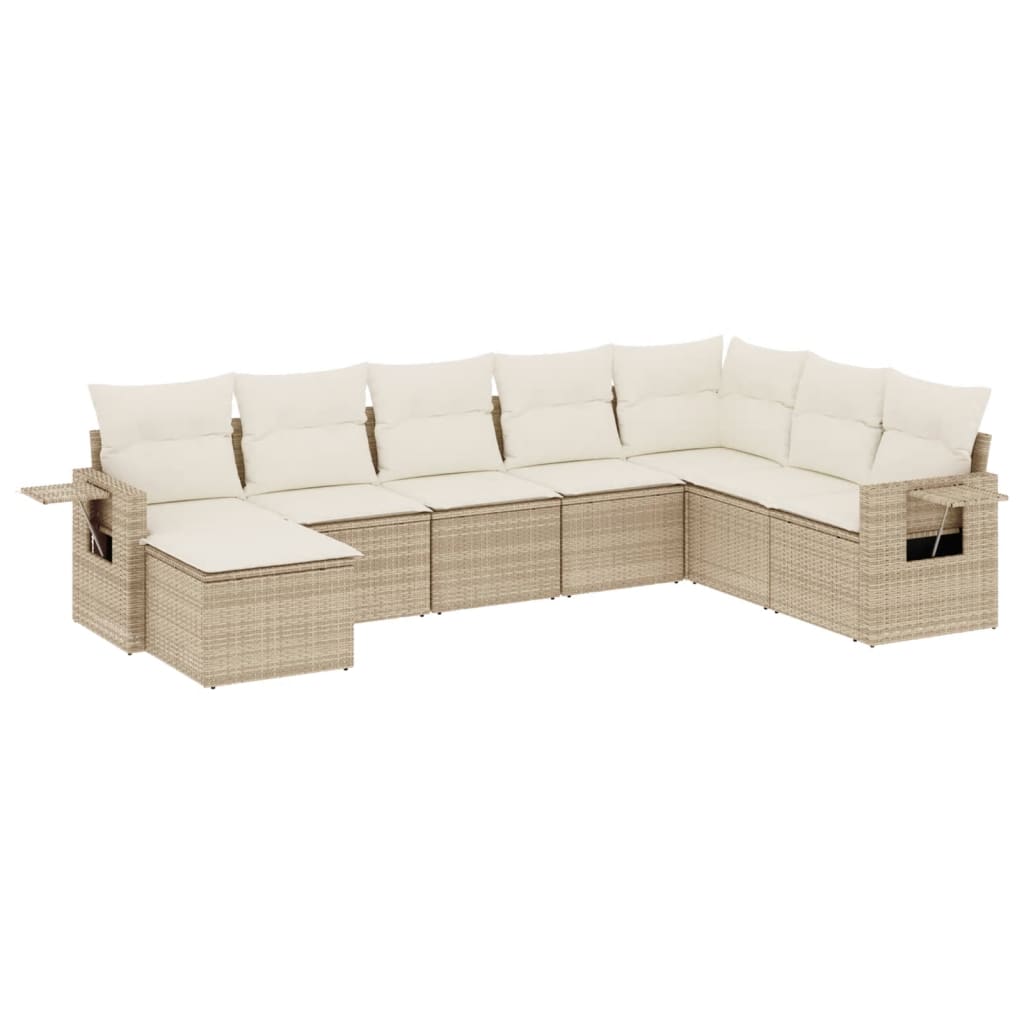 Salon de jardin avec coussins 8 pcs beige résine tressée