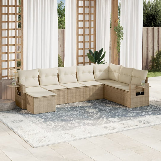 Salon de jardin avec coussins 8 pcs beige résine tressée