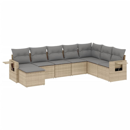 Salon de jardin avec coussins 8 pcs beige résine tressée