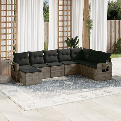 Salon de jardin 8 pcs avec coussins gris résine tressée