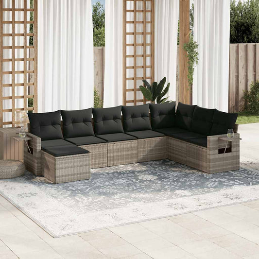 Salon de jardin 8 pcs avec coussins gris clair résine tressée