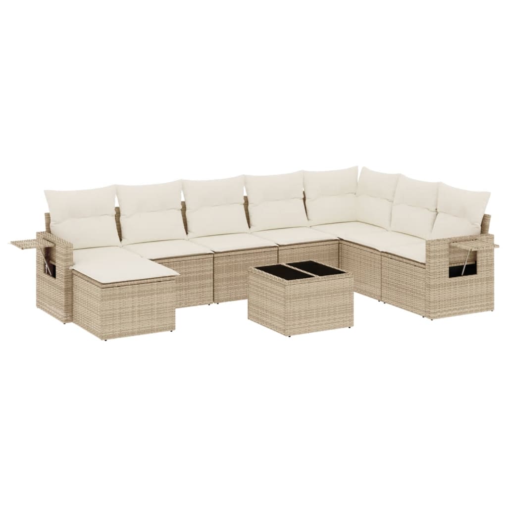 Salon de jardin avec coussins 9 pcs beige résine tressée