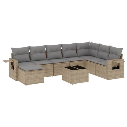 Salon de jardin avec coussins 9 pcs beige résine tressée