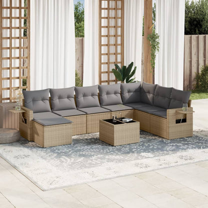 Salon de jardin avec coussins 9 pcs beige résine tressée