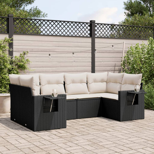 Salon de jardin 6 pcs avec coussins noir résine tressée