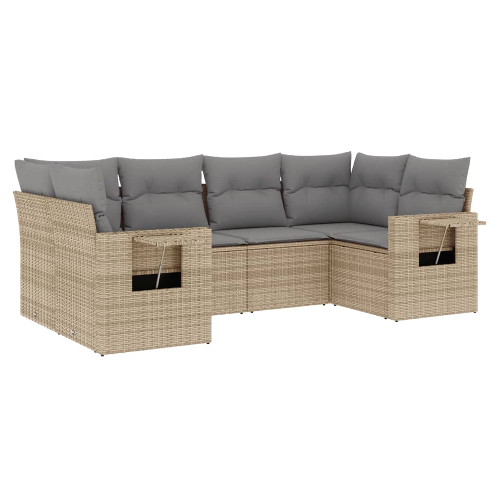 Salon de jardin avec coussins 6 pcs beige résine tressée