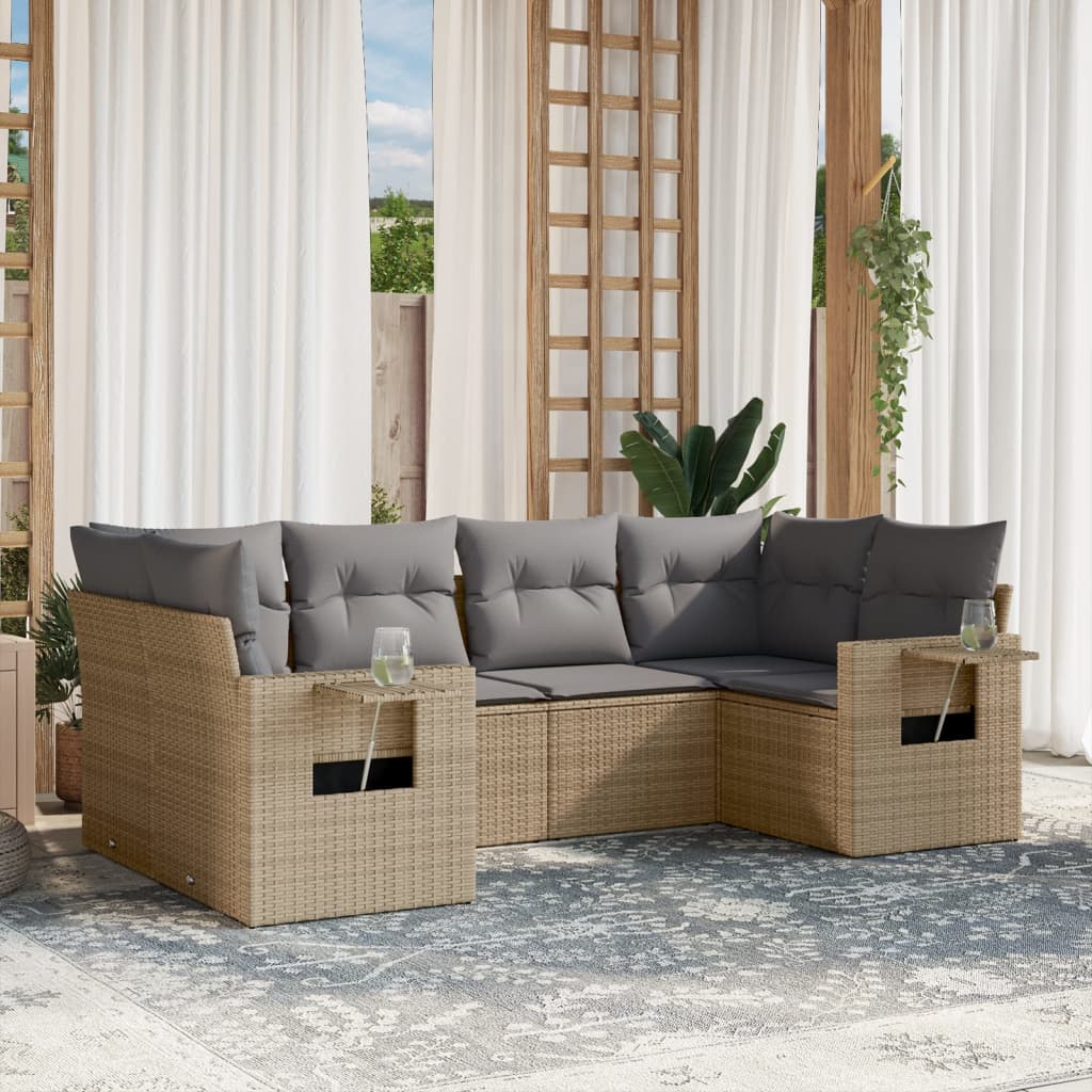 Salon de jardin avec coussins 6 pcs beige résine tressée