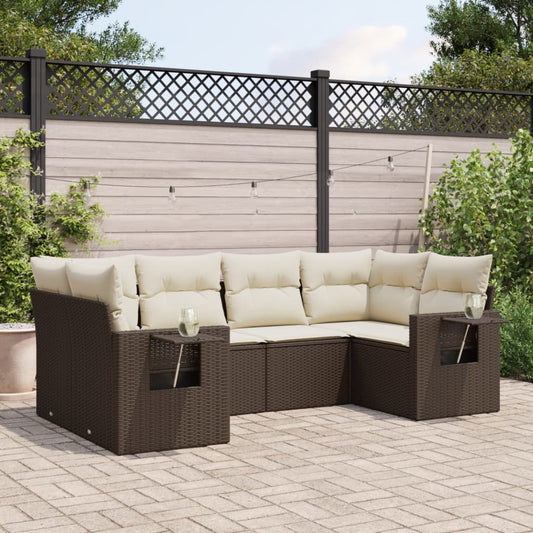 Salon de jardin avec coussins 6 pcs marron résine tressée