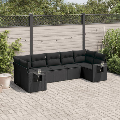 Salon de jardin 7 pcs avec coussins noir résine tressée