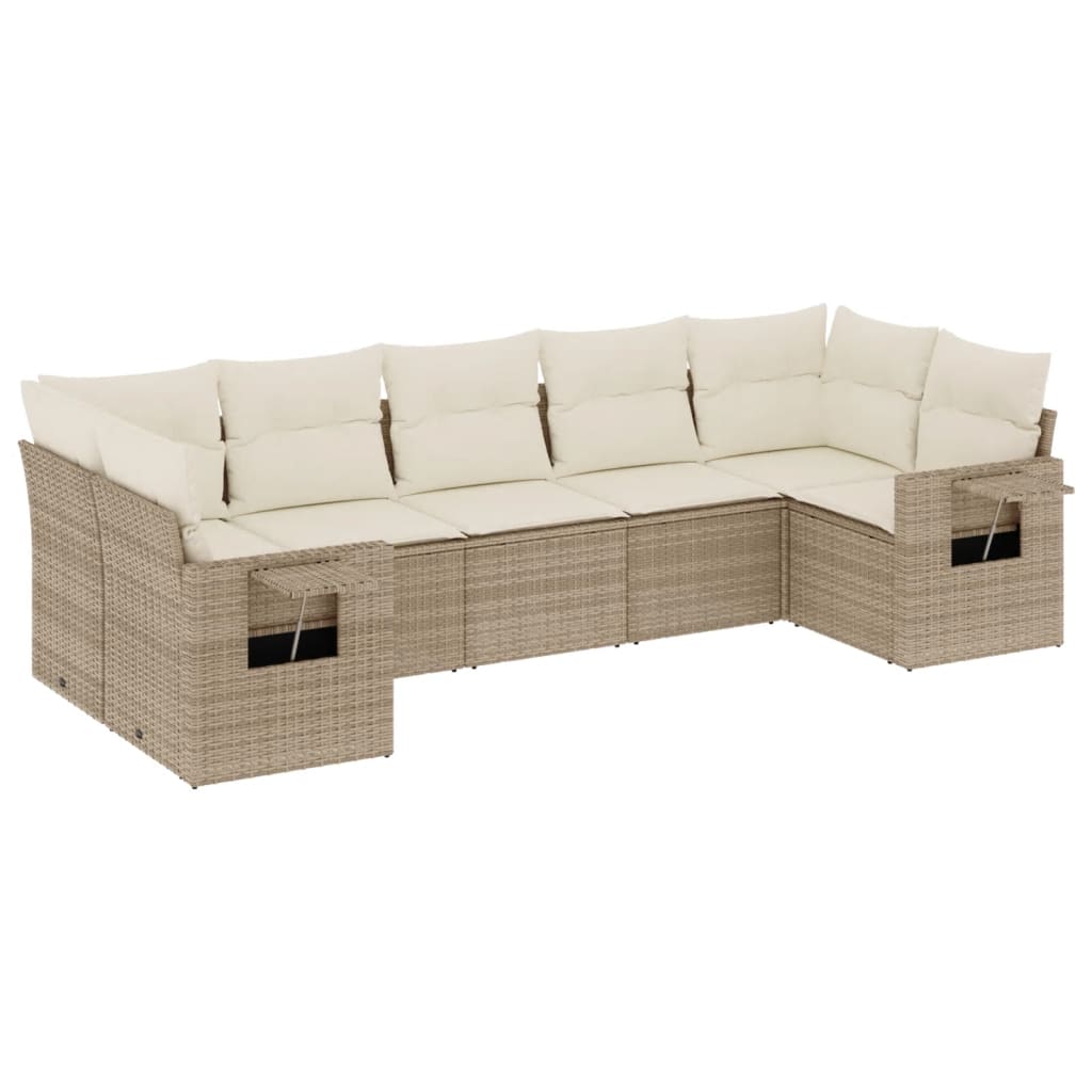 Salon de jardin avec coussins 7 pcs beige résine tressée