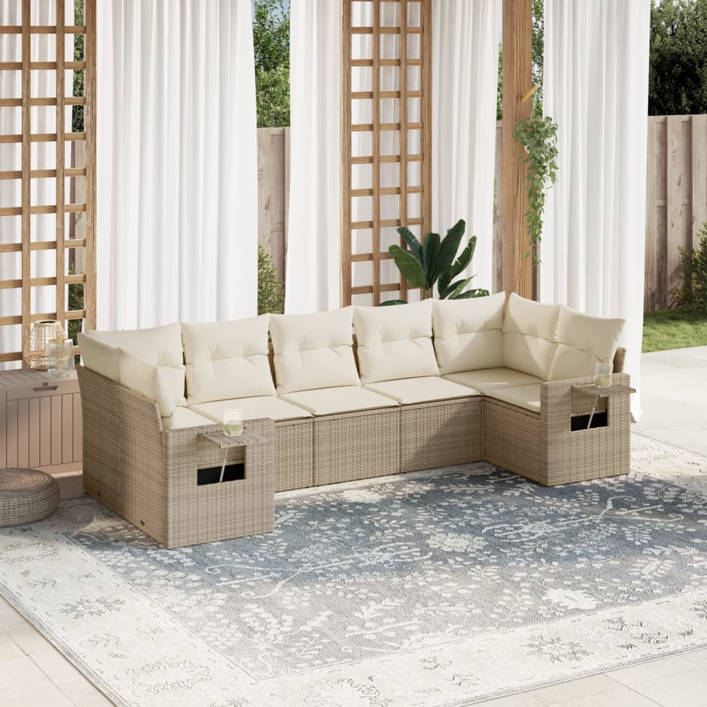 Salon de jardin avec coussins 7 pcs beige résine tressée