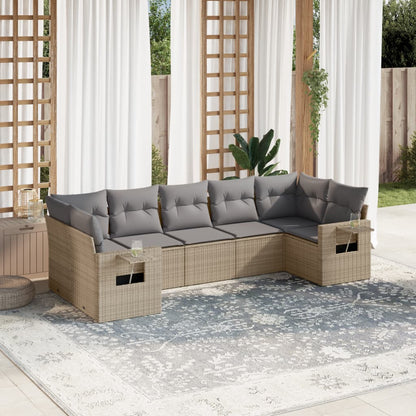 Salon de jardin avec coussins 7 pcs beige résine tressée