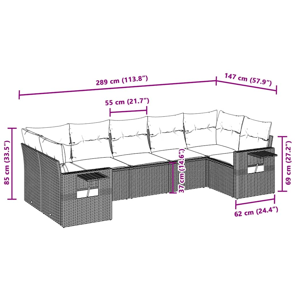 Salon de jardin avec coussins 7 pcs gris clair résine tressée